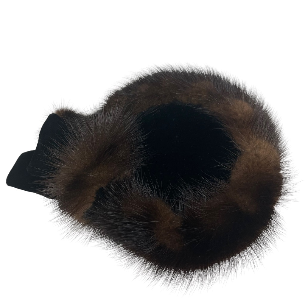 Vintage 1940s Mink Fur Black Velvet Mini Beret Sonni California Authentic Classy